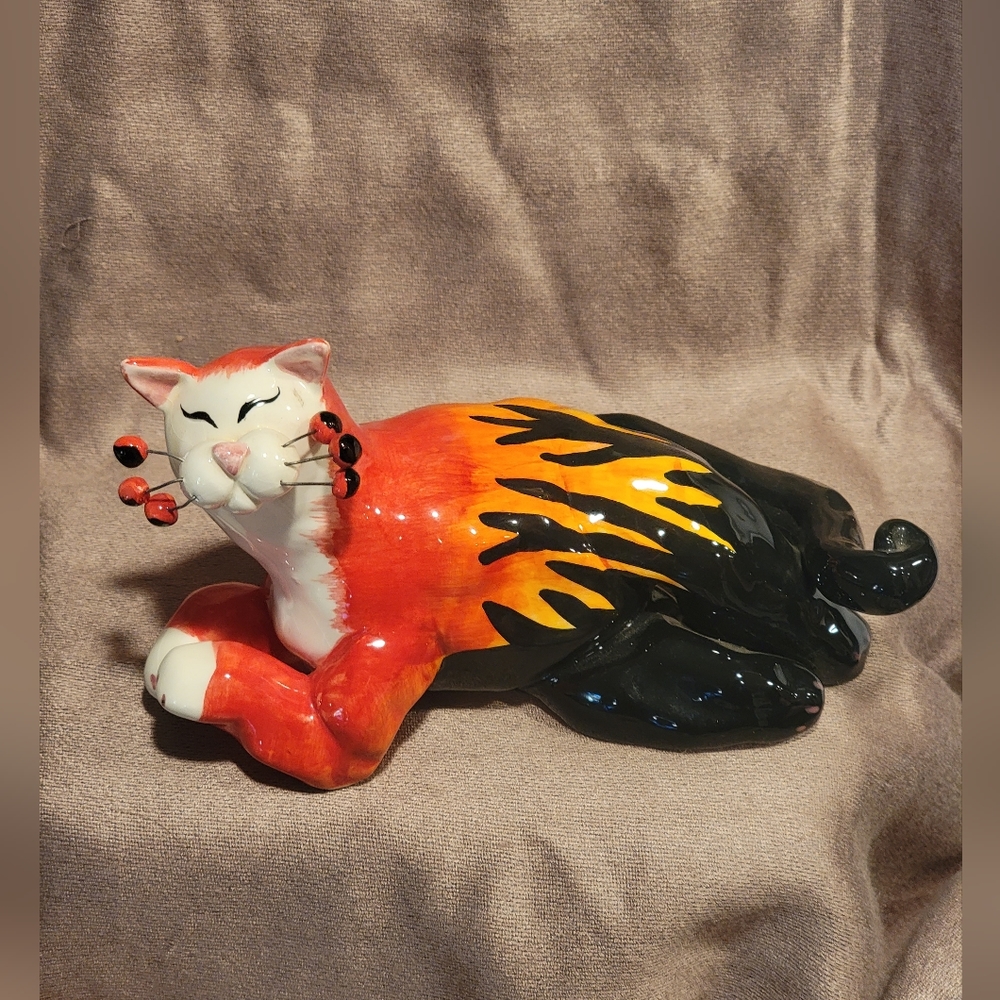 Vintage Annaco Creations - Whimsiclay Red Black Cat Hot Rod Flames